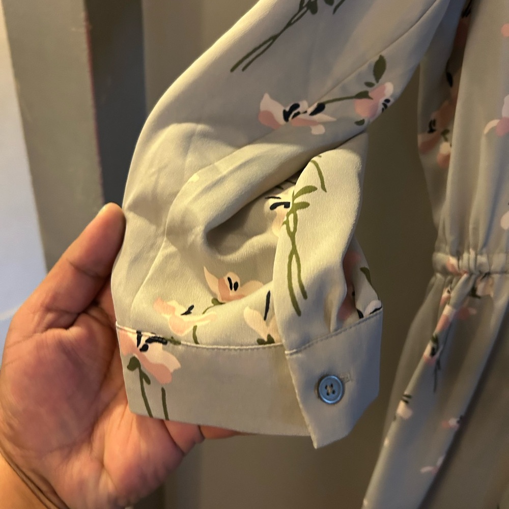 Loft Dress - gray long sleeve floral print pink/white cherry blossom - Picture 5 of 10